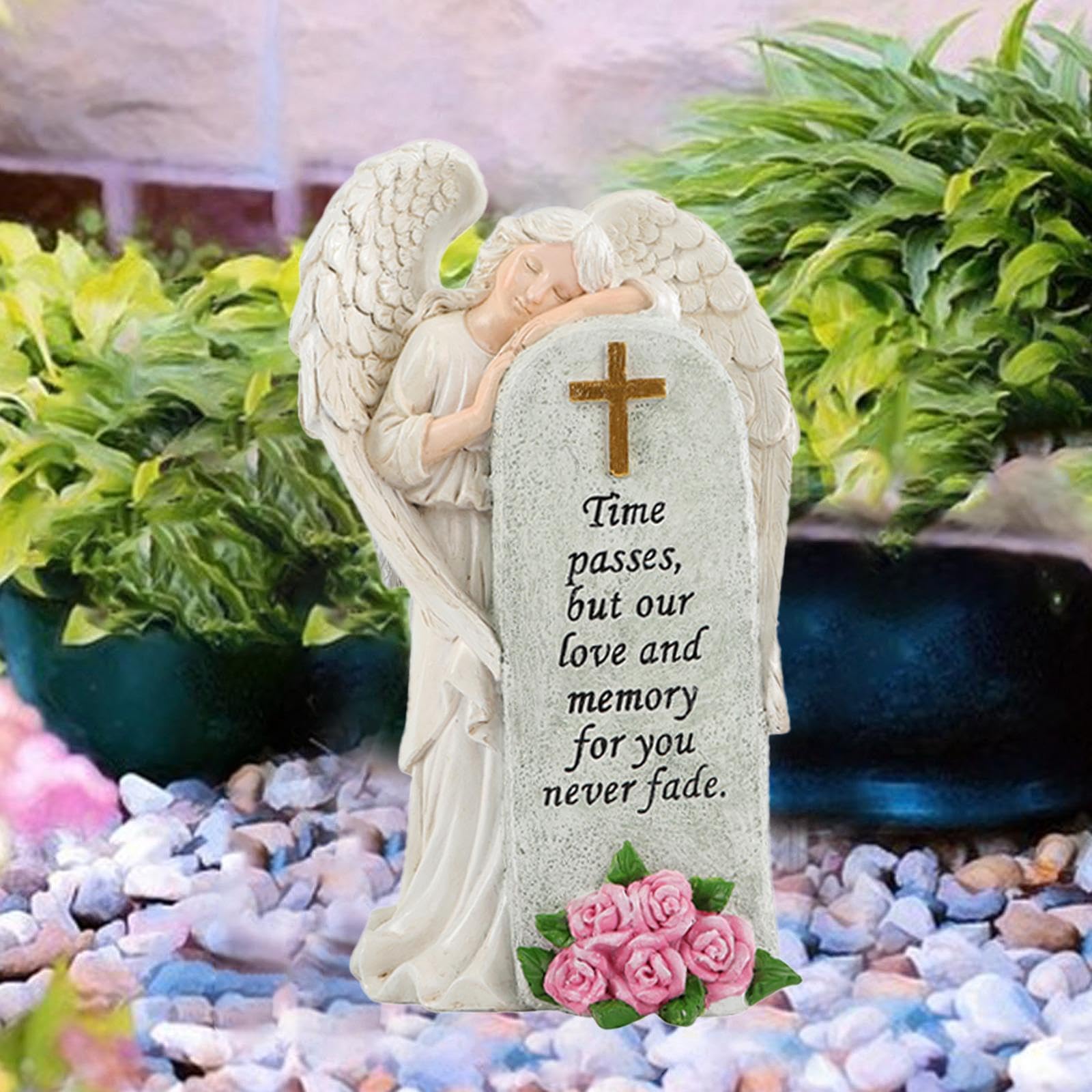 Sharplace Engel Figurine Grabstatue Skulptur Gartenfigur Resin Material für Geschenk Gedenkstätte Zuhause Balkon 13.6cmx9.7cmx23cm