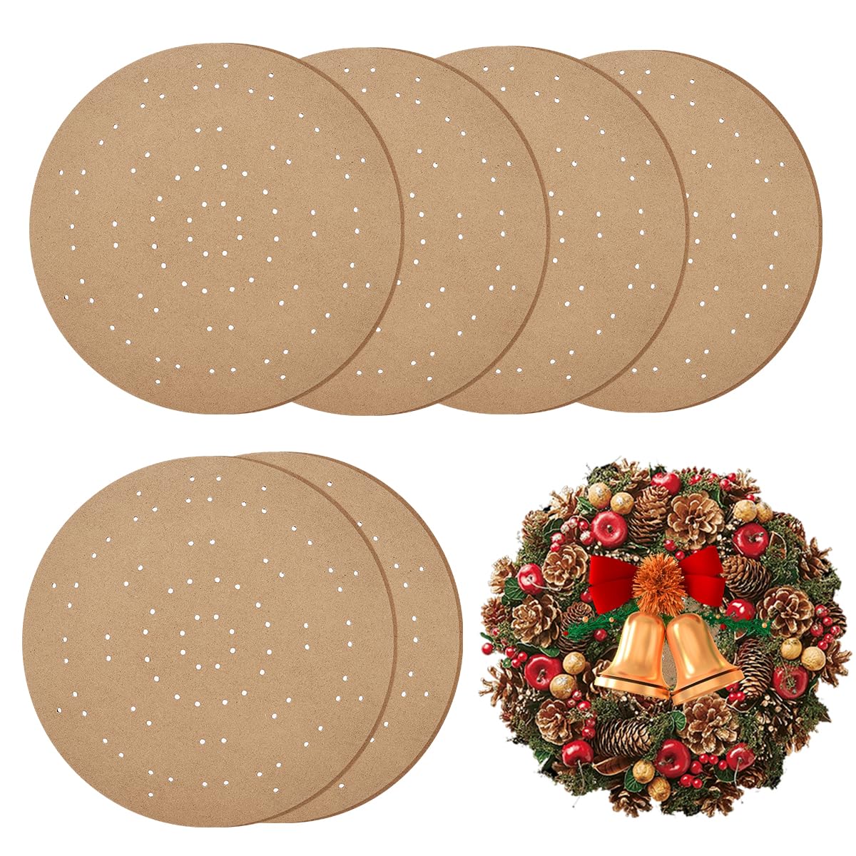 Worown 6 Pack 12 Inch Wreath Boards, Wreath Forms Frames with Holes for Decorating Wedding, Christmas Ornaments, Halloween Accents, Thanksgiving Day Accessories, and Wall Mountable Artworks