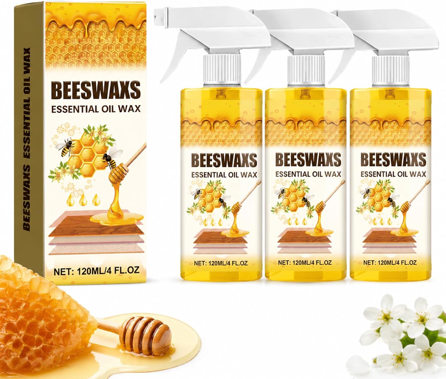 Beeswax Wood Polish Spray,Bees Wax furniture Polish and Cleaner,Beeswax Wood Polishes for Floors and Furniture (3pcs)
