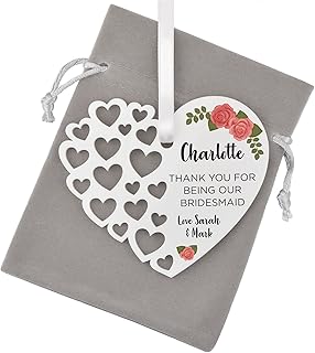 Floral Bridesmaid Gifts - PERSONALISED Thank You Gifts for Flower Girl Maid of Honour - Bridesmaid Hanging Heart Keepsakes - Bridesmaid Butterfly Gifts - Gifts from the Bride and Groom