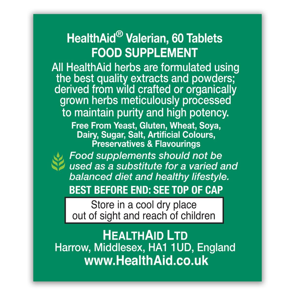 HealthAid Integratore Valeriana Forte - Per il Sonno e Rilassamento - 60 Compresse Senza Glutine e Lattosio