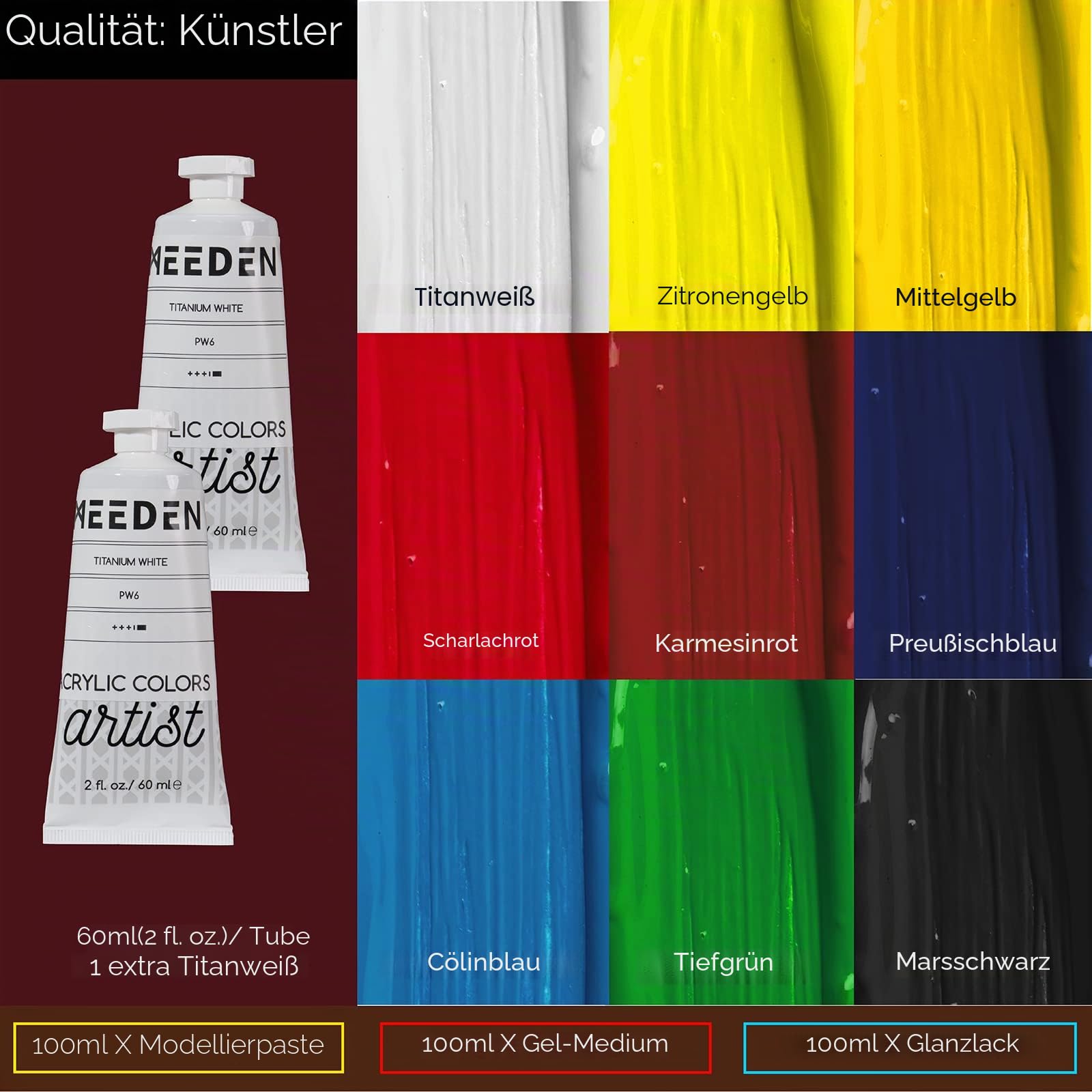 MEEDEN Staffelei Holz Groß, Kofferstaffelei Staffelei Set mit Acryl-Farben, Pinsel-Set, Leinwände,Palette, Tischstaffelei Leinwand Ständer für Künstler und Erwachsene, hält Leinwände bis zu 86cm