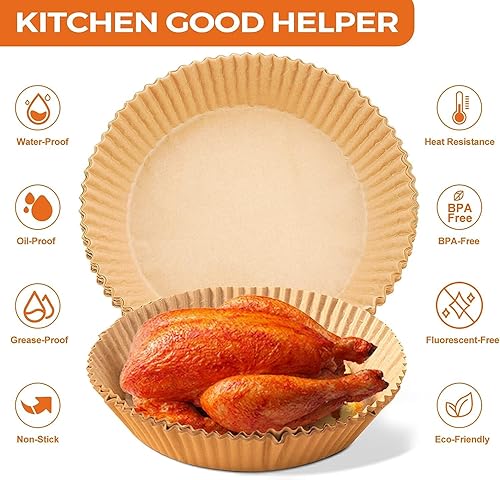 Miniatura 2 de Vailnd Revestimientos de papel desechables para freidora de aire redonda de 9 pulgadas, 125 piezas antiadherentes de grado alimenticio para freidora