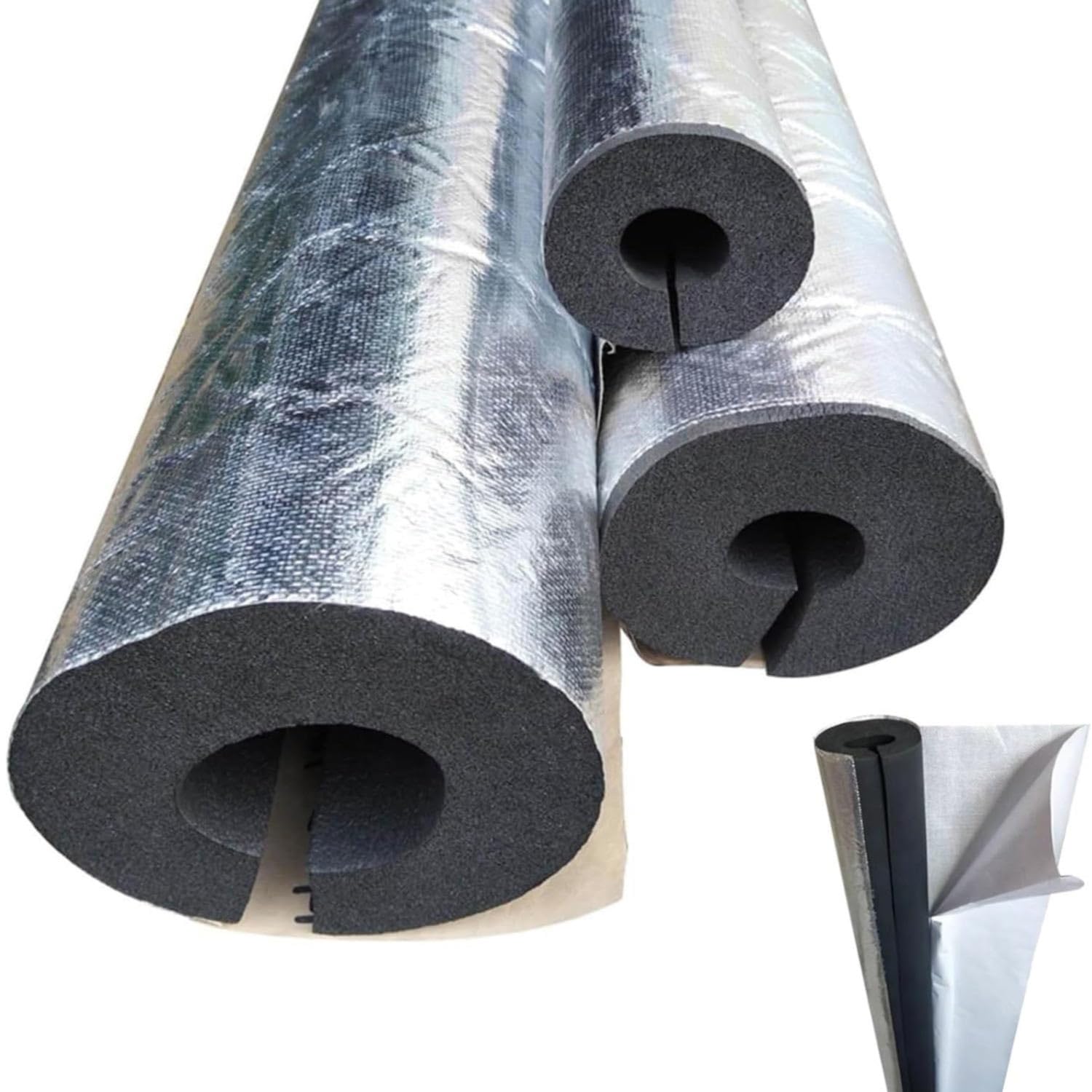 Tubo de Espuma, Fundas de Aislamiento Térmico para Tuberías Exteriores, Coquilla Aislante de Papel de Aluminio Autoadhesivo, Aislamiento para Tubos de Agua (ID) 219mm x (T) 30mm x (L) 0.9m