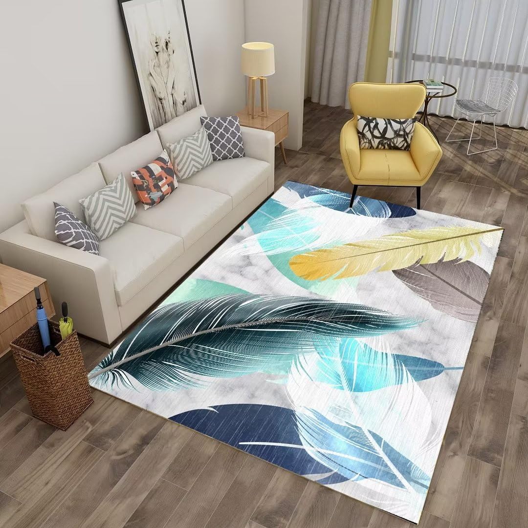 Tapis salon bleu moderne 160x230 anti-bruit pour bureau et chambre froide