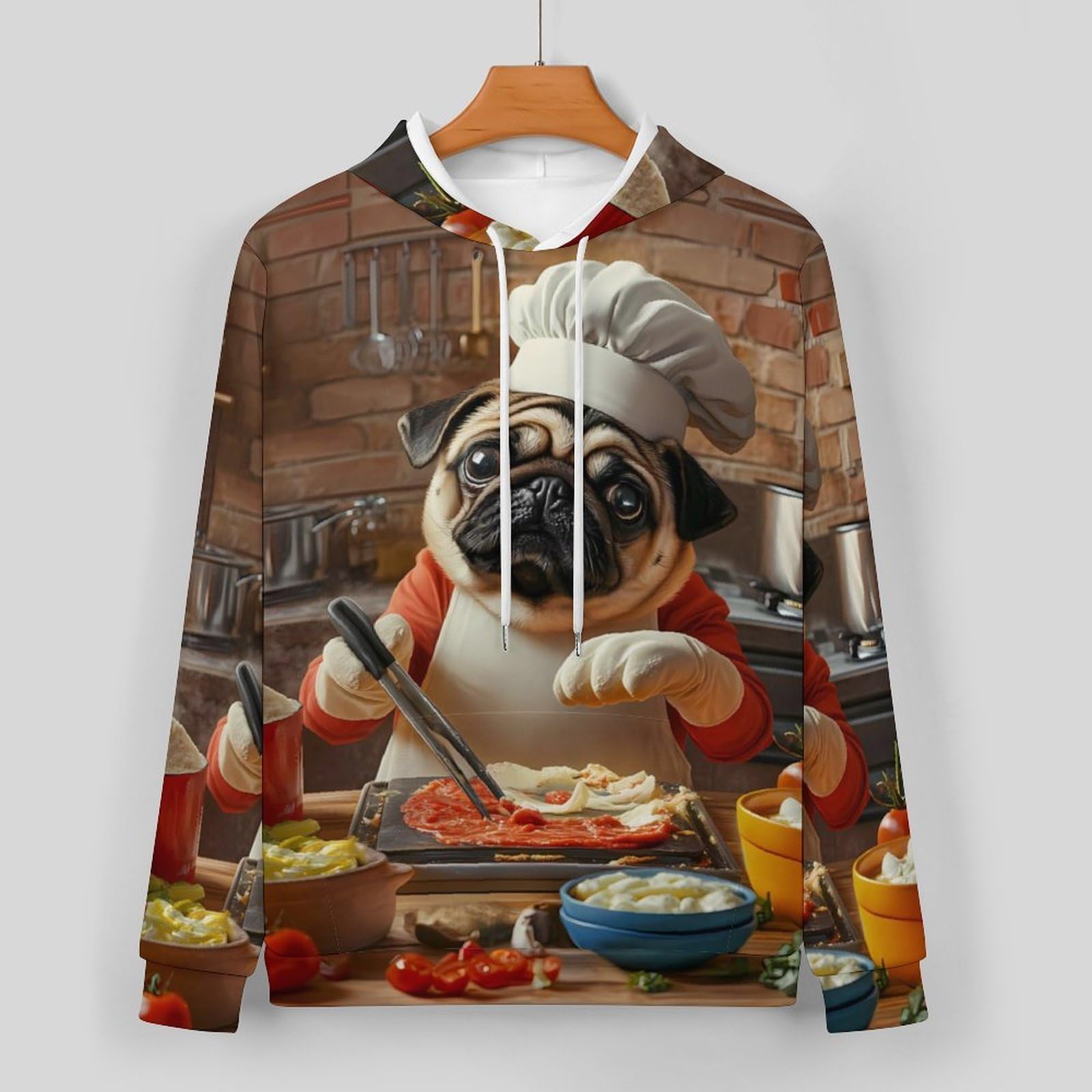 Pug Dog Chef Cooking Tuta Unisex Allentato Tuta Tuta Casual Pullover Felpa con Cappuccio Comfort 2 Pezzi Felpa Abiti