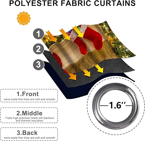 Miniatura 21 de Baocicco Cortinas opacas de Navidad para dormitorio, sala de estar, árbol de Navidad, chimenea, cortinas de ventana con ojales, cortinas familiares