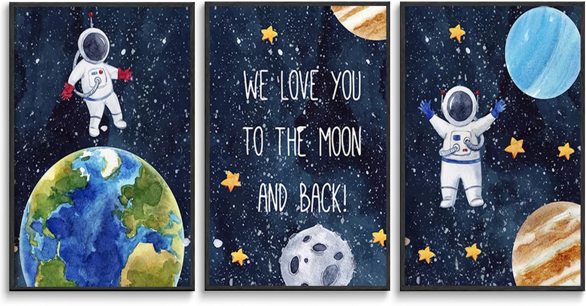 Amazon.com: MWOOT Space Astronaut Canvas Poster for 3pcs Boys Game Room ...