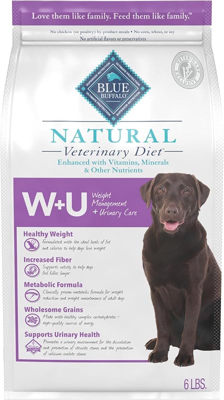 Blue Buffalo Natural Veterinary Diet W+U Chicken Dry Dog Food, 6 lb | Weight Management & Urinary Care Formula, Real Chicken #1 Ingredient, Increased Fiber to Help Dogs Feel Fuller Longer