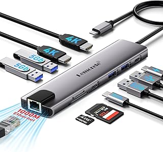 Lemorele USB C Hub Dual Monitor Adapter 11 in 1 Laptop Docking Station 2 HDMI 4K,100W PD,Ethernet, SD/TF, 2 USB 3.0, 2 USB 2.0, USB C 3.0 Data, for Dell HP Lenovo Surface Typc C Laptop product image