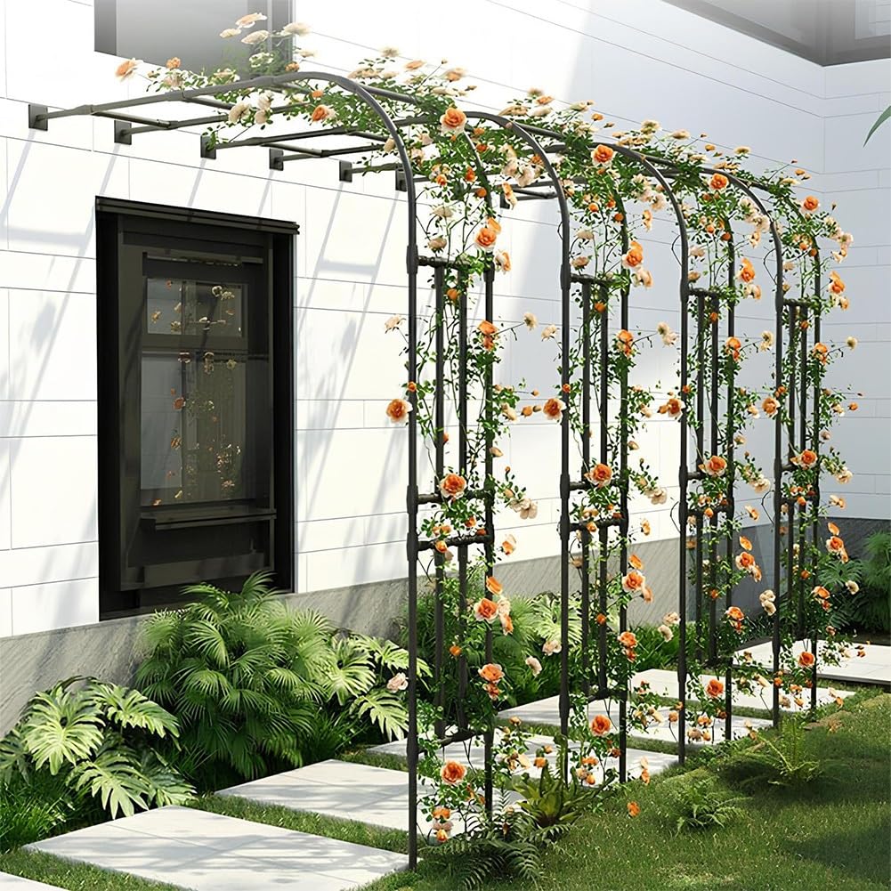 Kratka ogrodowa do roślin pnących - metalowa altana różana do użytku na zewnątrz i na podwórko 240 cm i 267 cm Opts Black Houlture Det