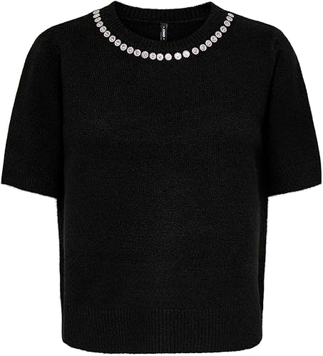 ONLY Onlabby Life SS Bling Top O-Neck Knt, Negro, XS Mujeres