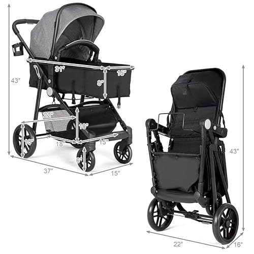 Miniatura 7 de BABY JOY Cochecito de bebé, 2 en 1 cuna convertible a cochecito, silla de paseo con cubierta para pies, portavasos, gran espacio de almacenamiento,