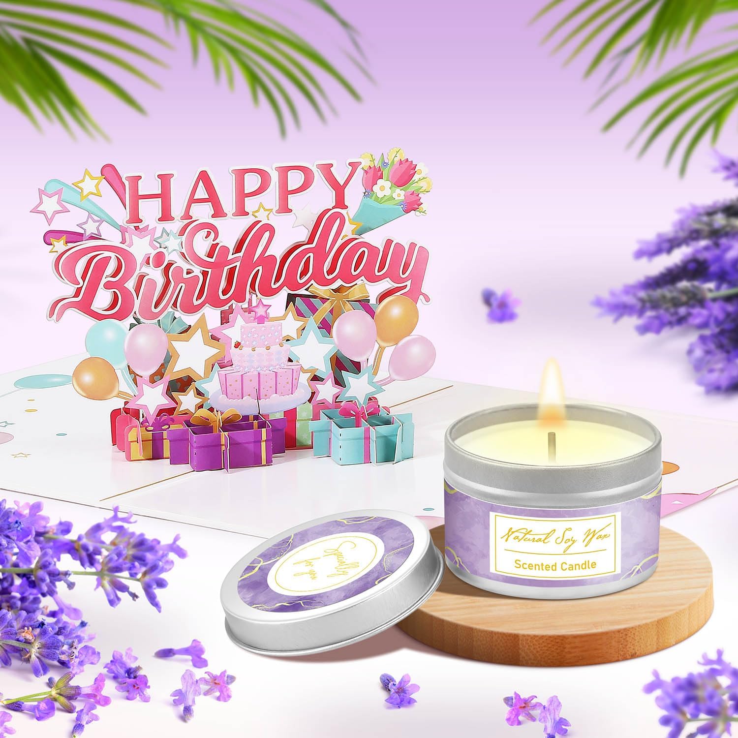 Birthday Gifts for Women Friendship, Happy Birthday Gift Basket for Mom Friend Sister Her Birthday Gift Unique, Luxury Self Care Gift Lavender Relaxing Spa Gifts Set with 3D Birthday Card for Women - Image 4