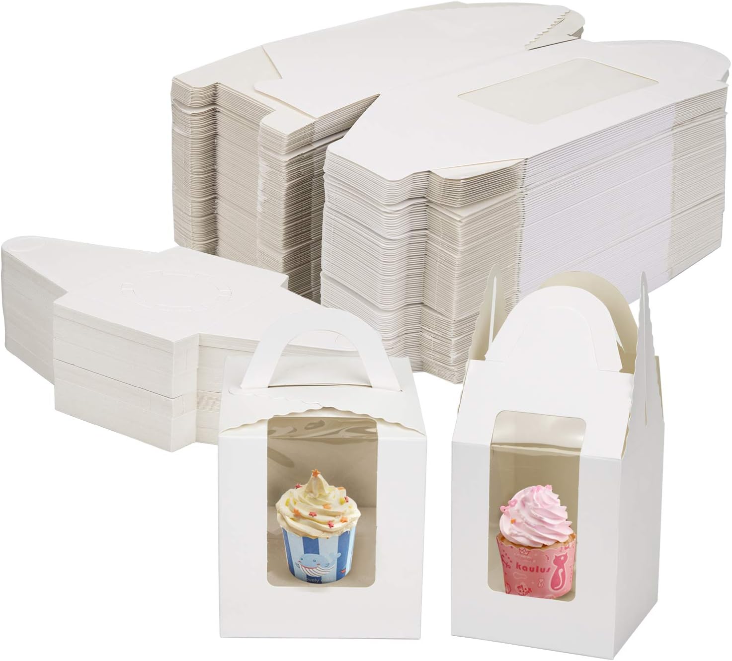 Jucoan 100 Pack White Single Cupcake Boxes, Kraft Paper