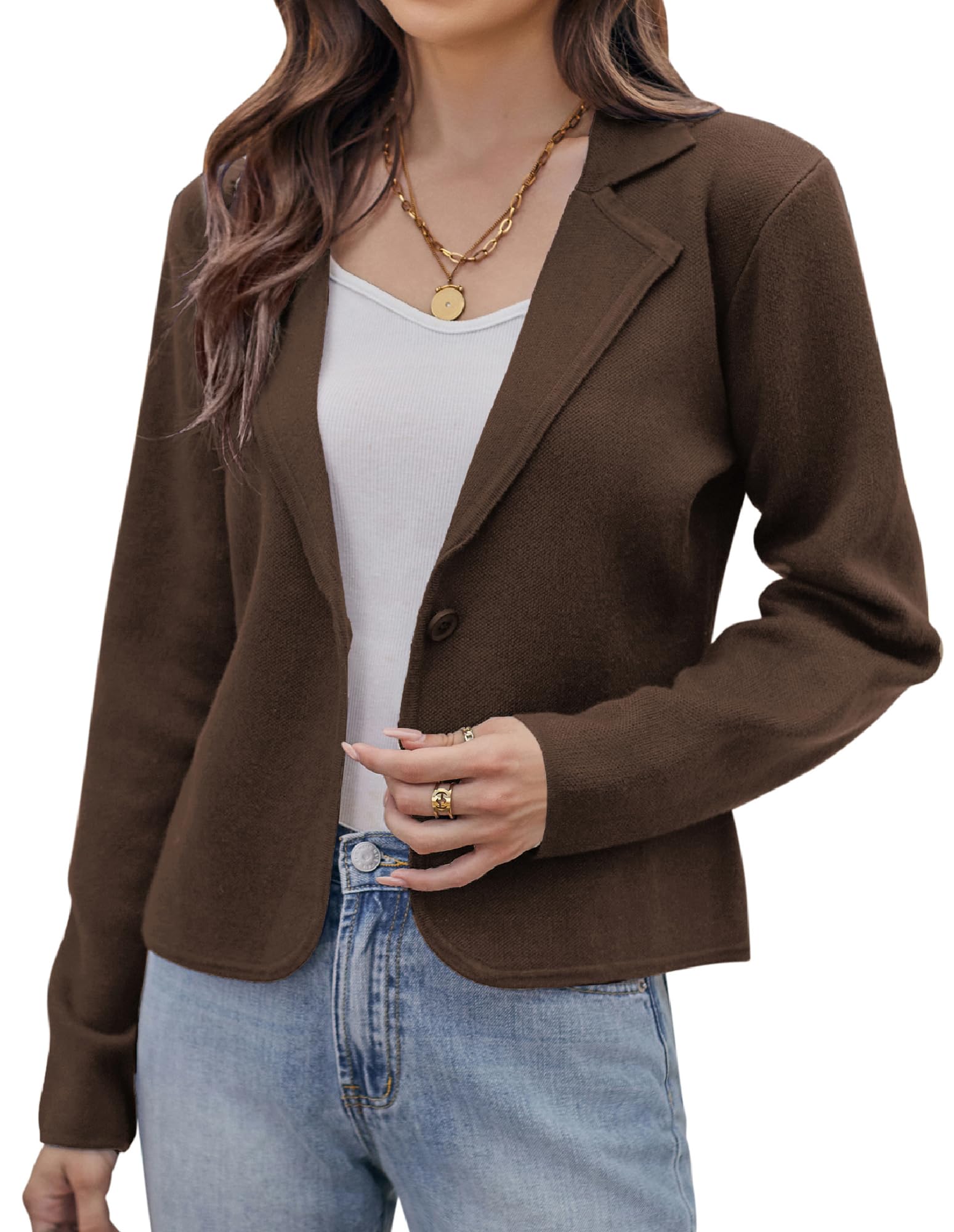 GRACE KARIN Women Sweater Blazer Casual Work Croppped Cardigan Lightweight Button Front Short Knit Blazer Jacket S-XXL