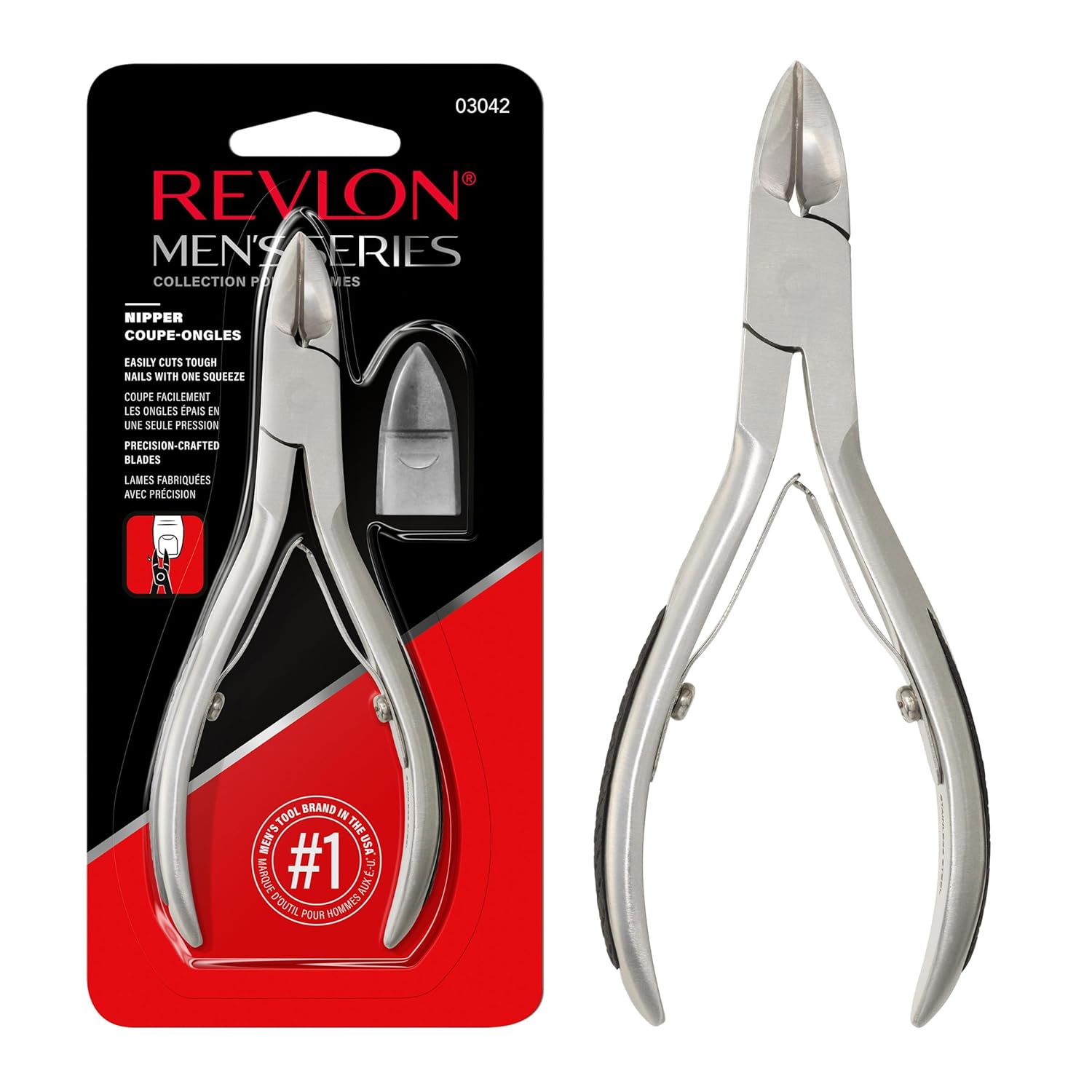 Revlon Men's Nail Clipper: Sharp Stainless Steel Nipper for Tough Fingernails & Toenails, Ergonomic No-Slip Grip