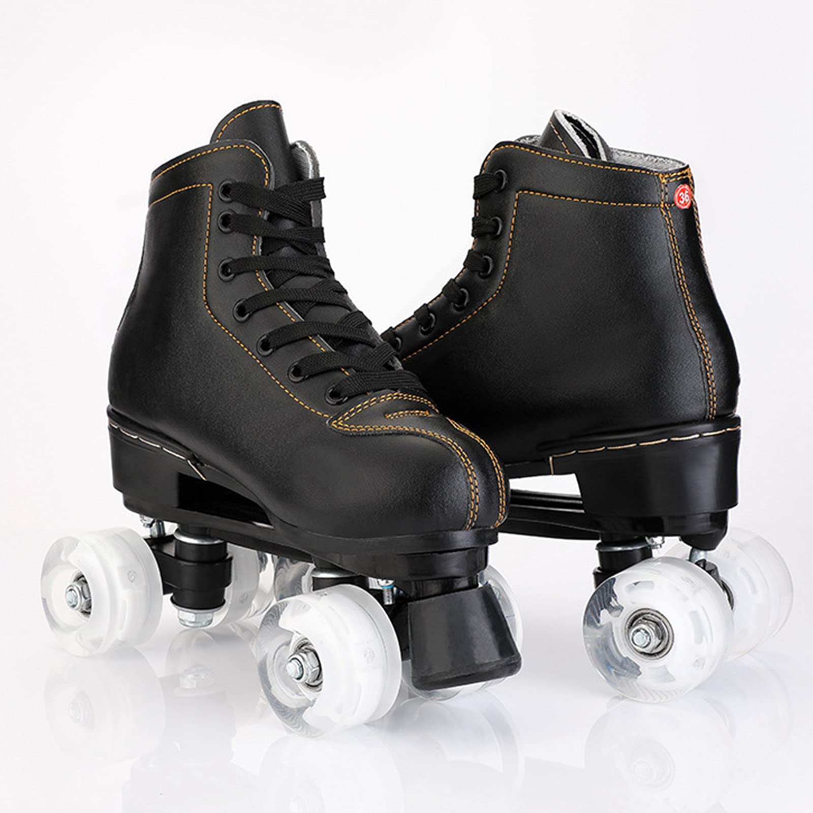 Patins à roulettes Adultes Enfants, Classique Double Rangée 4 Roues Patins à roulettes Unisexe Cuir PU Hautes Quad Roller Skates Chaussures pour Intérieur et Extérieur, Noir