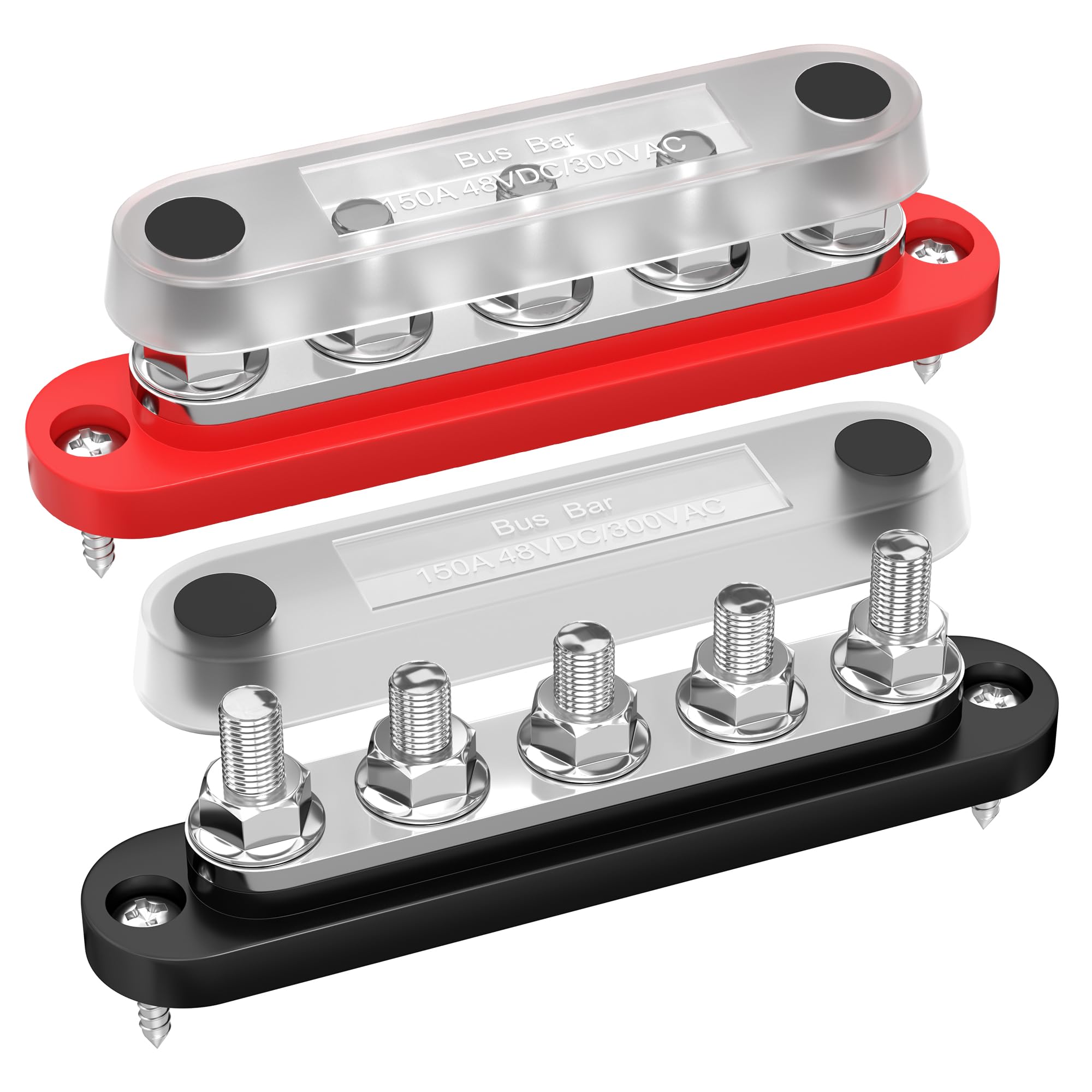 rvboatpat power distribution block 12v bus bar 5 x 1/4"?m6? studs 12 volt dc 150a marine bus bar for car automotive solar