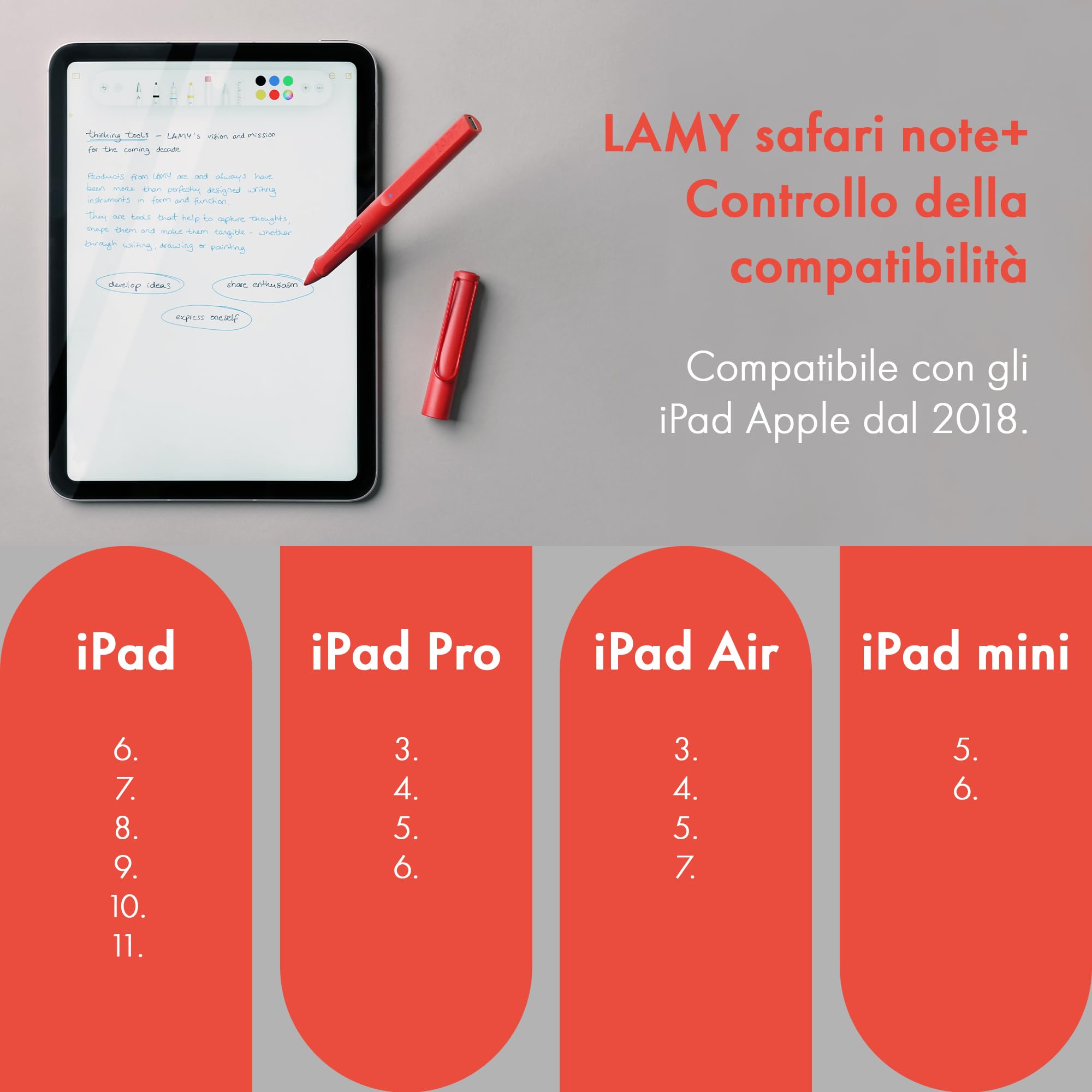 LAMY safari note+ steel black penna iPad - rifiuto del palmo, sensibilità all'inclinazione & impugnatura ergonomica - compatibile con modelli di iPad - durata della batteria ricaricabile fino a 10 ore