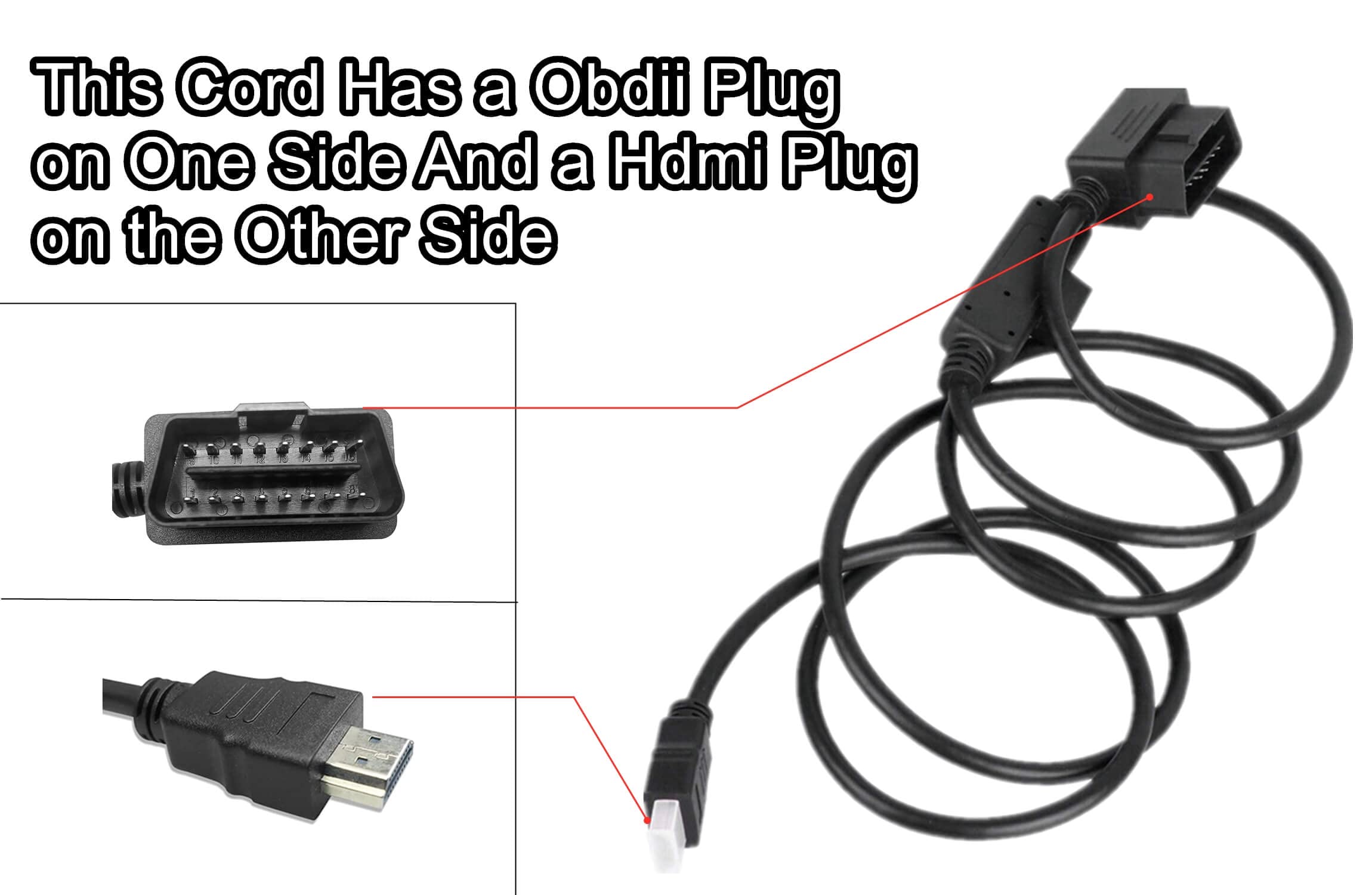 Câble OBD2 Vers HDMI H00008000 – Adaptateur Multimédia Haute Définition Pour Moniteurs CS2, CTS2, CTS3 – Connexion Stable & Durable