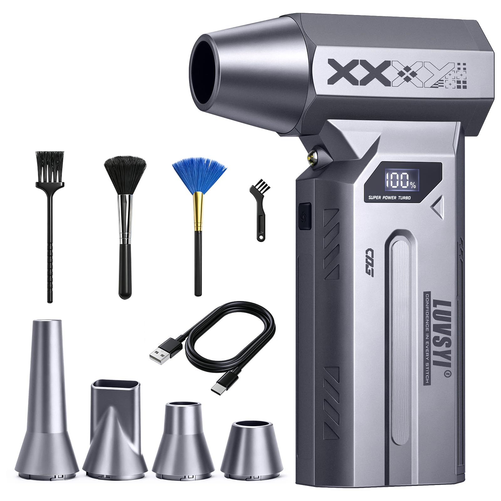 HAOFOYFUN Electric Air Duster, 150000RPM Elektrisches Staubgebläse Akku, 4-stufiges Hochleistungs-Luftgebläse, Mini Gebläse mit LED-Display & Licht, Staubgebläse für PC, Tastatur, Auto, Outdoor