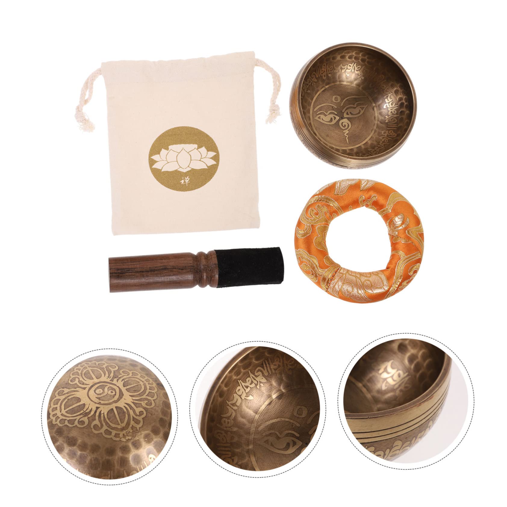 FRCOLOR 1 set Ciotole Cantanti Tibetane Rame per Meditazione Completo con Bastoncino Cuscino e Borsa per Relax e Spirituale