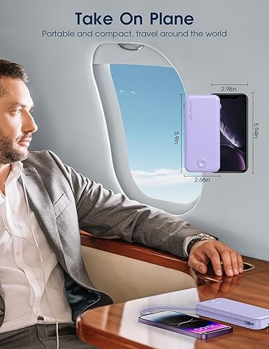 Miniatura 7 de Cargador portátil de carga súper rápida de 22.5 W con enchufe de pared, cargador de batería USB-C de 12000 mAh, 2 cables integrados, cargador de