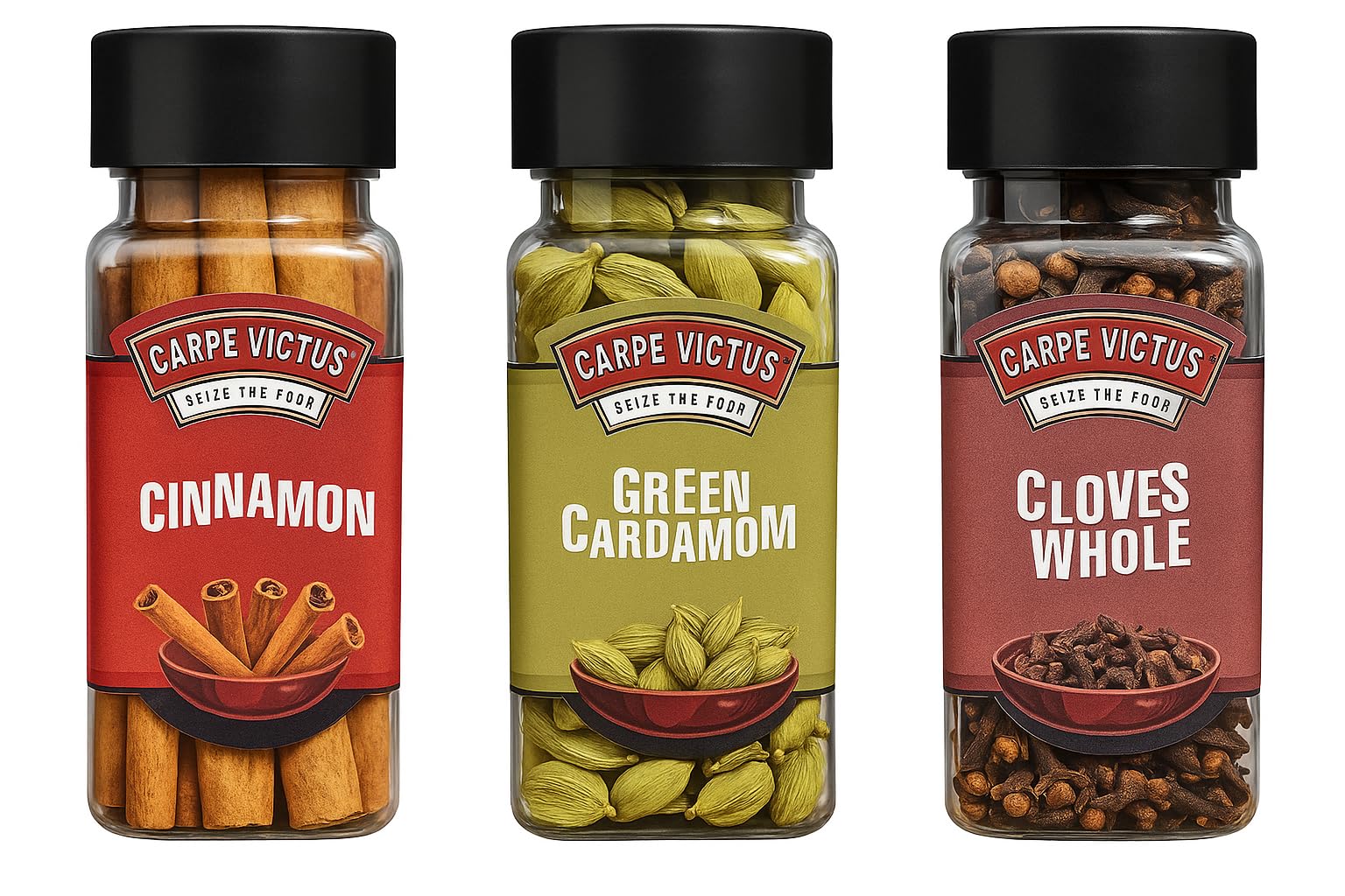 Carpe Victus Premium Whole Spices Combo, Assorted Spice Essentials for Cooking, (Green Cardamom 70g, Cloves 40g, Cinnamon Sticks 40g) Dry Indian Spices, Mixed Spice for Daily Use, Pack of 3