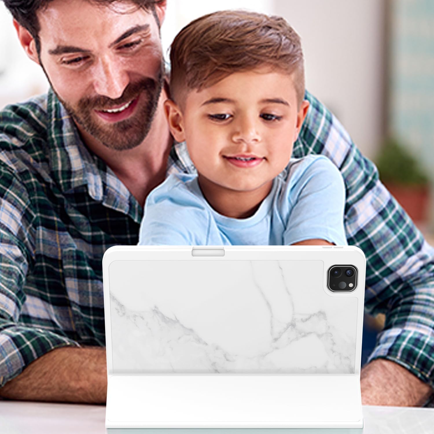ZryXal New iPad Pro 13 Inch Case (M5) 2025 / (M4) 2024 with Pencil Holder, Smart iPad Case [Support Pencil Pro and Pencil (USB-C)], Support Touch ID and Auto Wake/Sleep (Marble White)