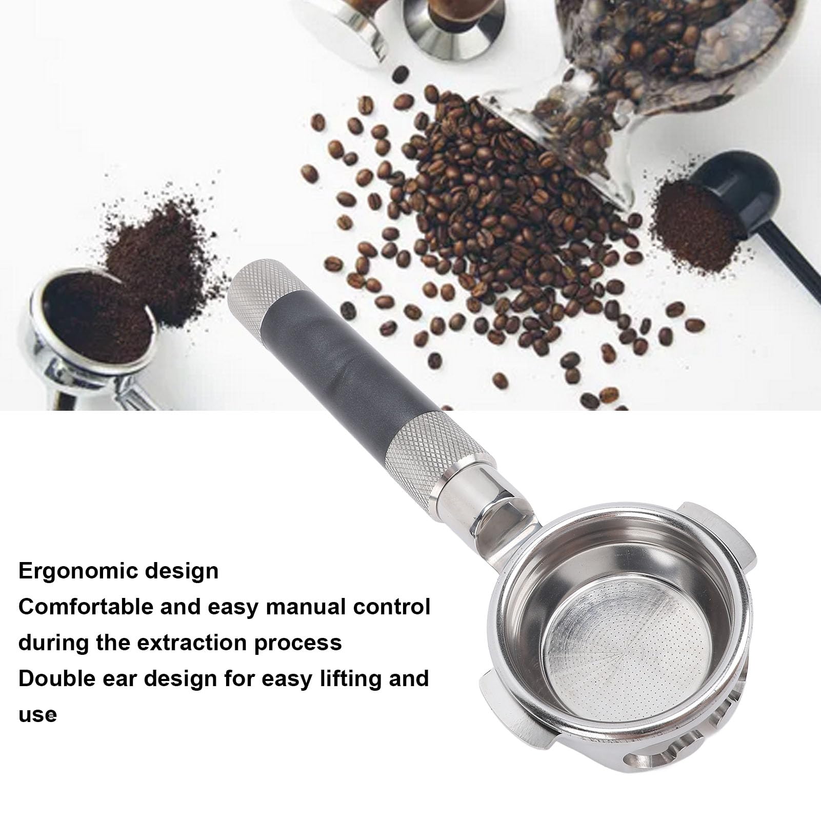 Filtro de portacafé sin fondo de acero inoxidable doble Ear E61 portafiltro de café para hacer café (negro)