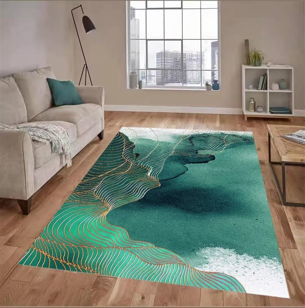 Tapis anti-taches vert lavable 90x150cm pour deco salon et chambre