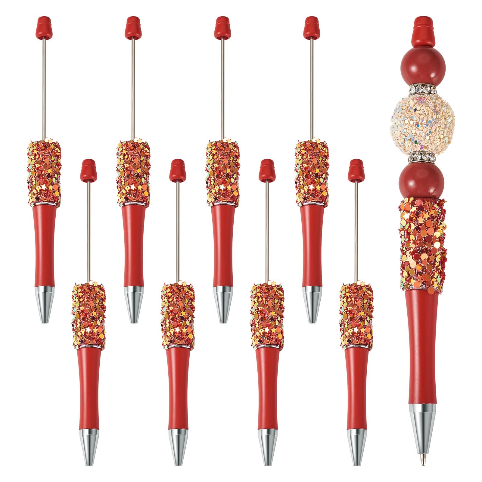 Spritewelry 8 Pcs Beadable Pens Bling Glitter Rhinestone Beaded Pens DIY Plastic Ball-Point Pens Shaft Black Ink Ballpoint Pens for DIY Pen Decorations Supplies Office School