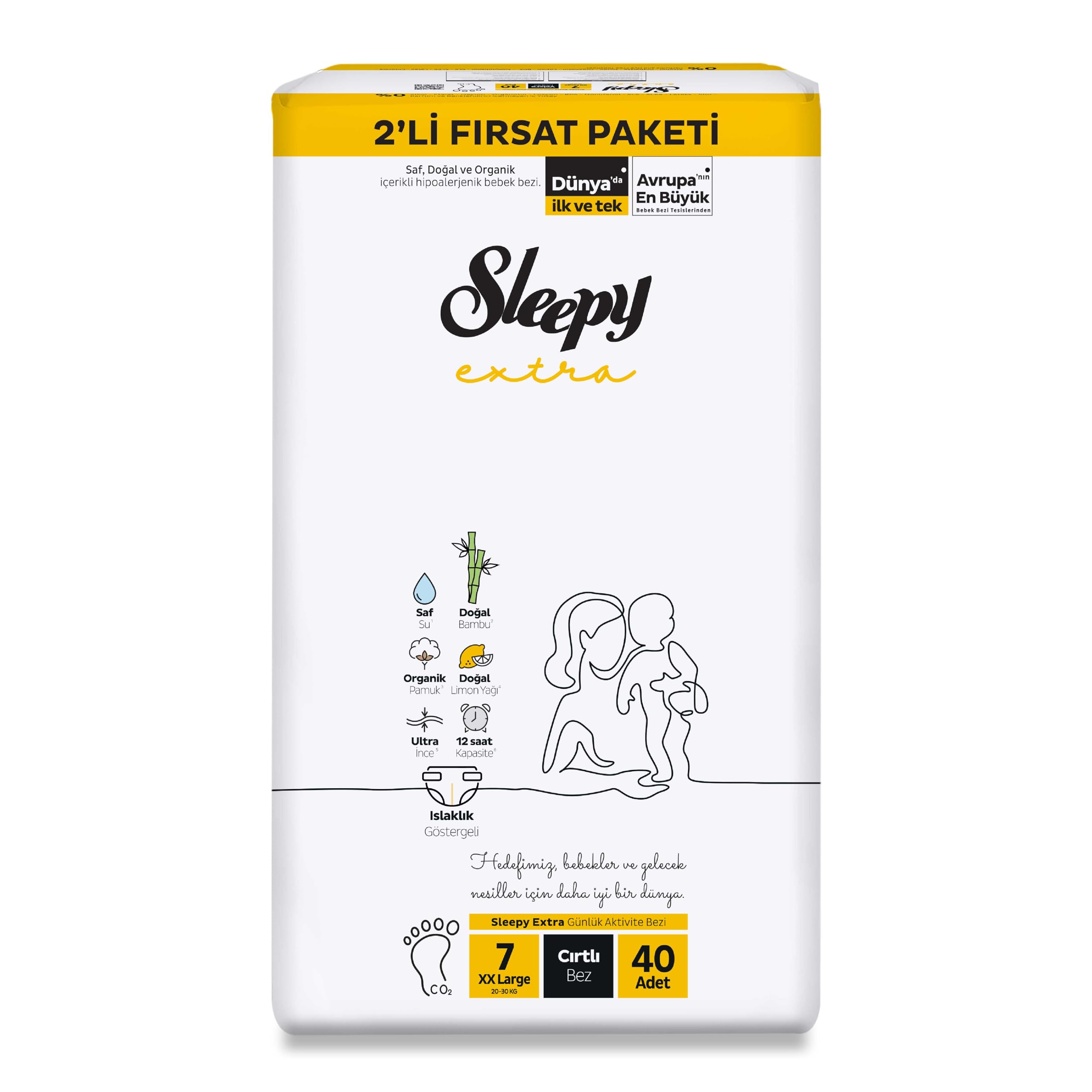 Sleepy Extra Günlük Aktivite 2'li Fırsat Paketi Bebek Bezi 7 Numara Xxlarge 40 Adet