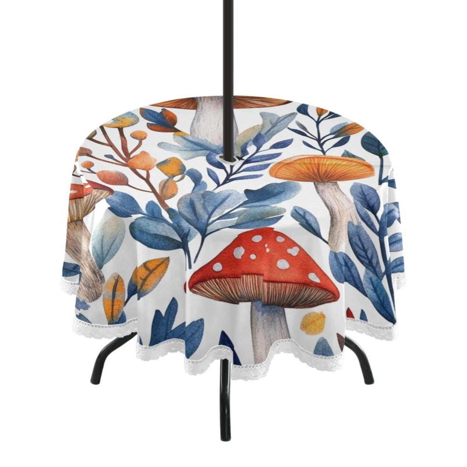 Ttgoth Mushroom Outdoor Table Cloth 152 cm Water Stain & Resistan Tablecloth Wipeable Table Cover with Parasol Hole & Zipper for Garden Patio Party Picnic