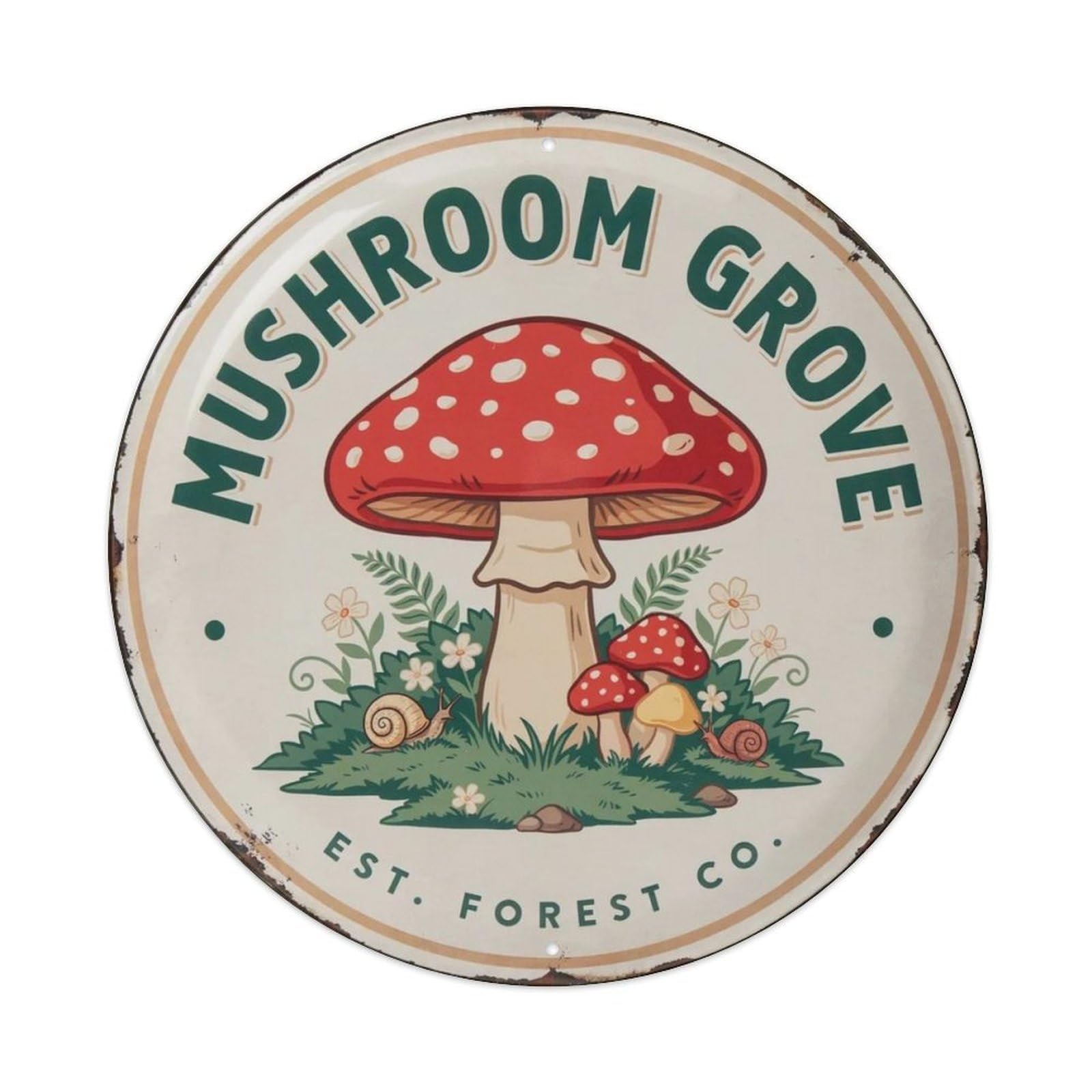 Cottagecore Mushroom Forest Metal Tin Sign Plaque