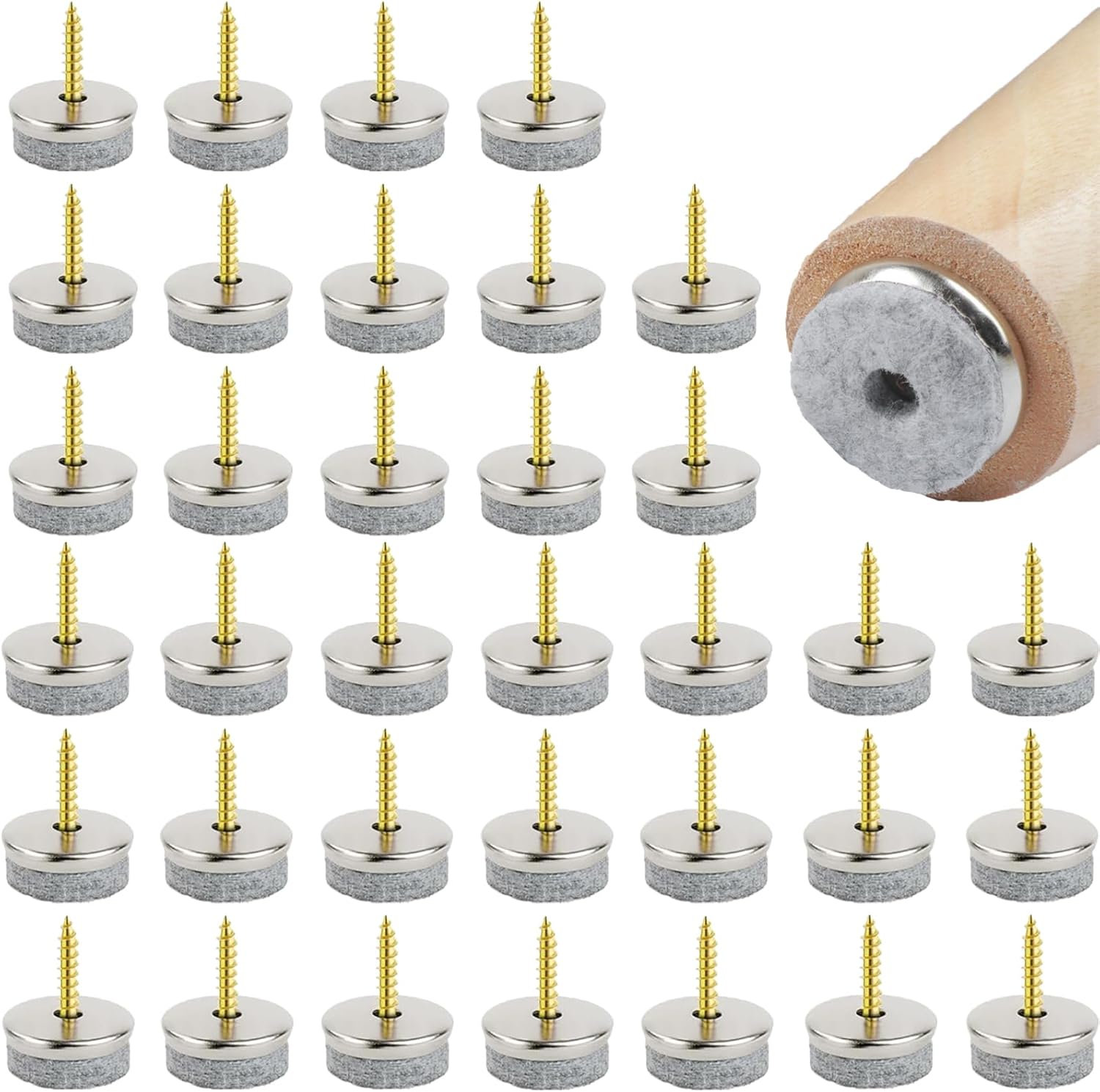 ALIMITOPIA 40pcs Screw-on Furniture Felt Pad Chair Glide Slider Hardwood Floor Protector For Wooden Leg Feet Of Chair Table Furniture(28mm Or 1.1";Black - View #12