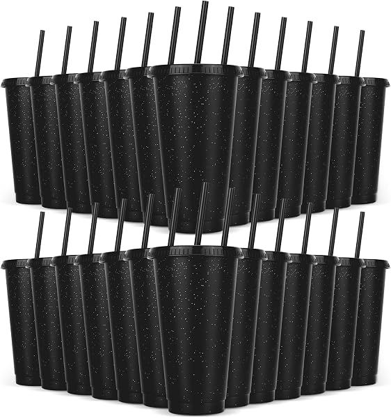 LEIFEOSH Plastic Tumblers with Lids and Straws, 24 Pcs Reusable Cups with Lids Plastic Colorful Cups for Parties Birthda