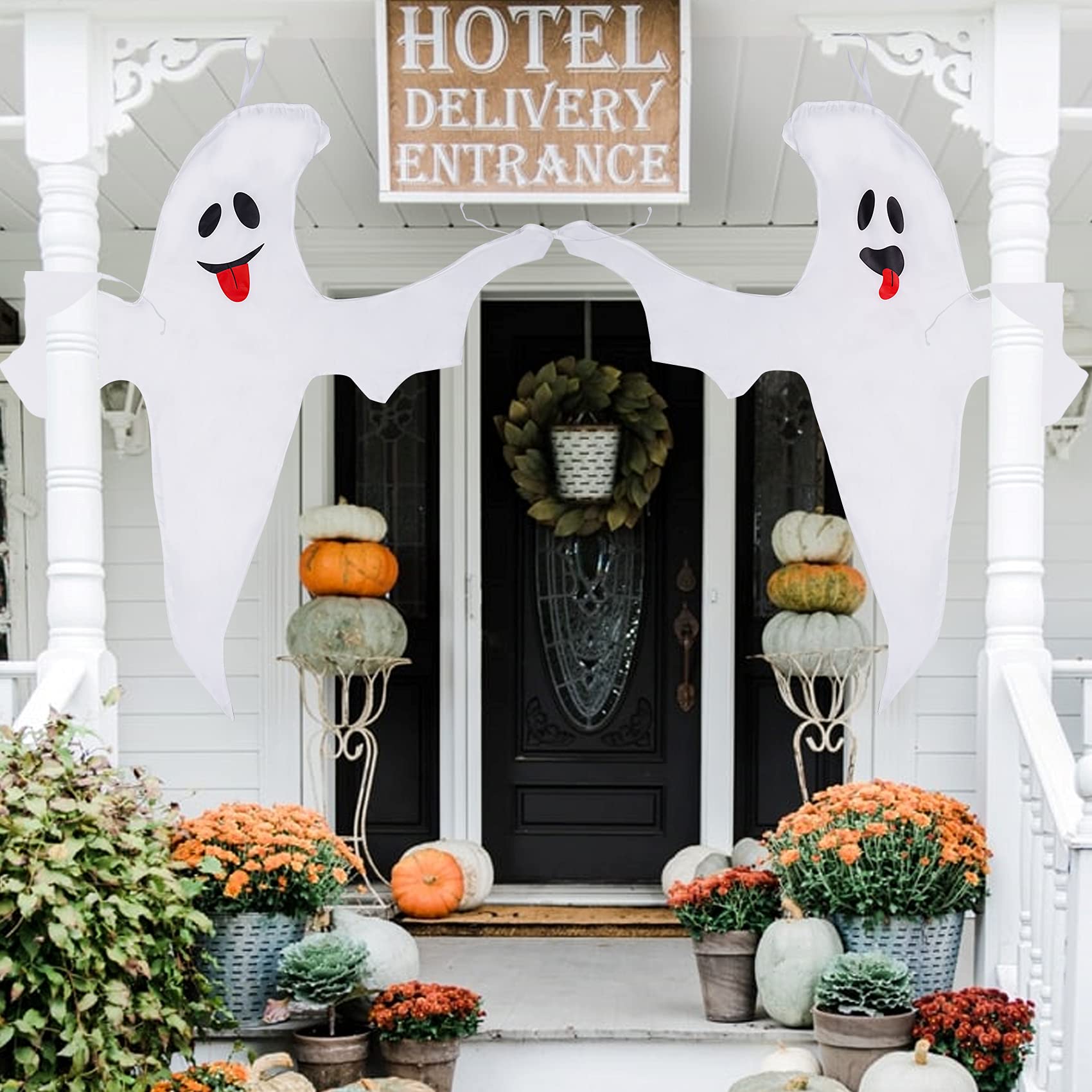 Halloween Bendable Tree Wrap Ghost Hanging Decoration Large 47" for Halloween Outdoor Yard Decorations, Lawn Patio Decor Friendly Spooky Haunted House Party Supplies (2 Pack)