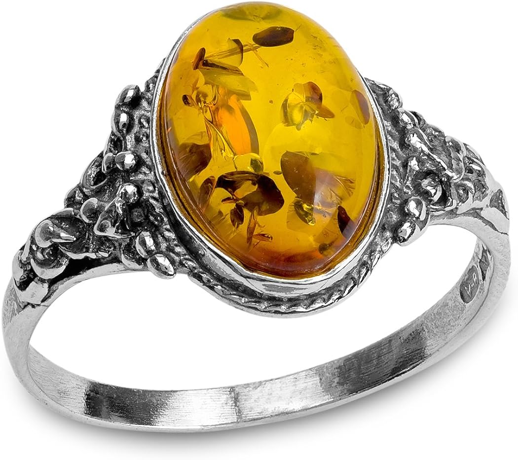 Amber and Sterling Silver Classic Oval Ring