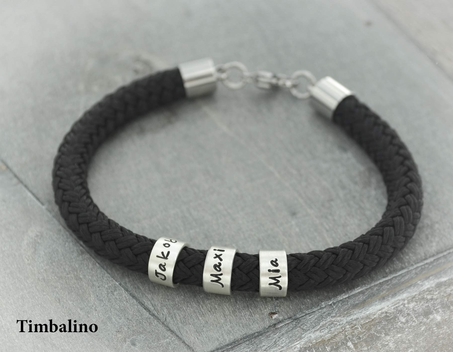 Herrenarmband mit Gravur mit Kleinen Personalisierten Beads, Segeltau Armband mit Namen Handgefertigt, Namensarmband, Männerarmband mit Namen, Edelstahl