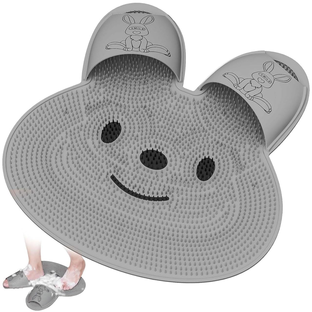 Extra-Large Shower Foot Scrubber Mat with Non-Slip Suction Cups, Rabbit-Shaped Silicone Foot Scrubber in Shower for Men & Women [Pack of 1-Multicolor]-image-19