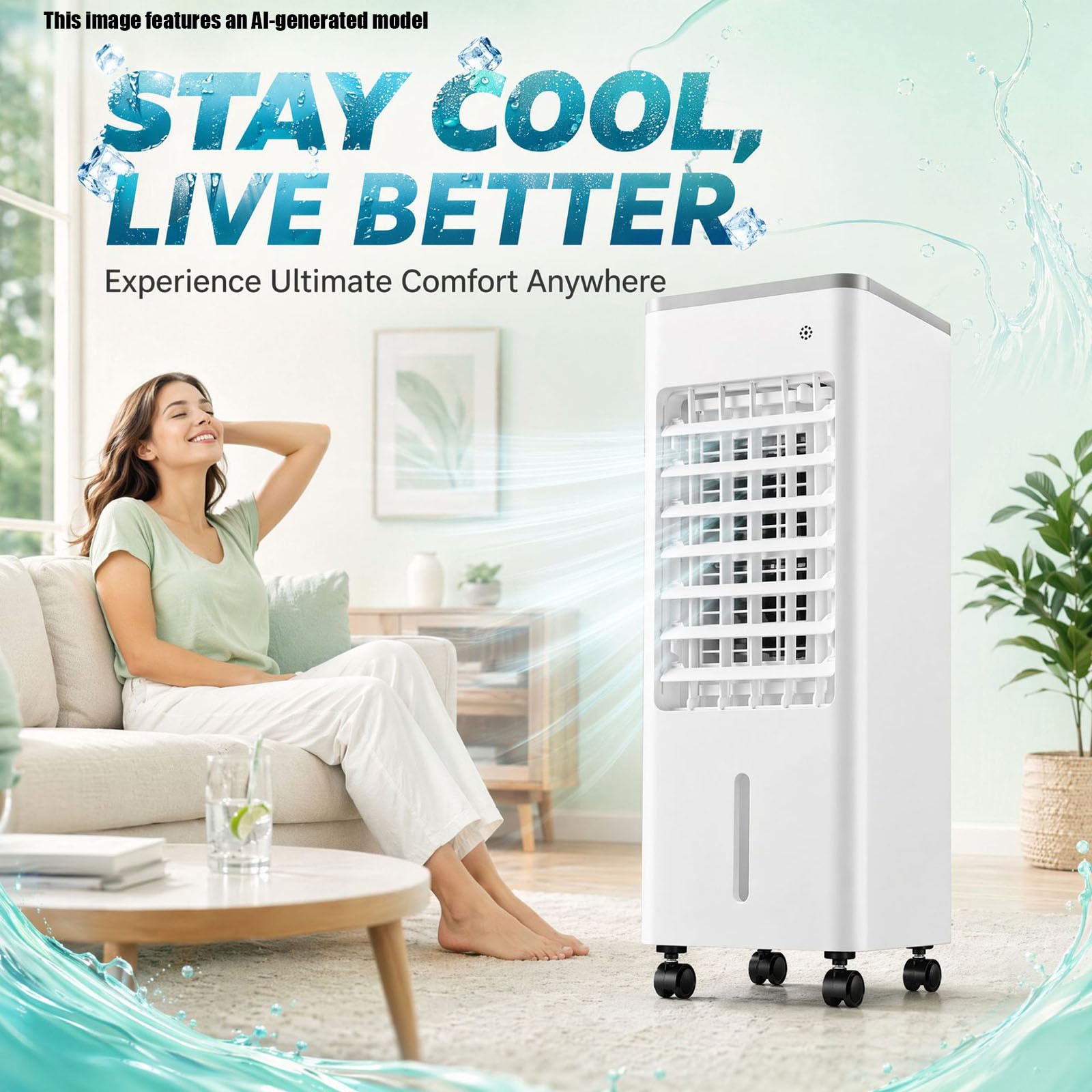 Raffrescatore d'aria evaporativo portatile 4 in 1 con telecomando, serbatoio dell'acqua da 6 litri, ideale per camera da letto, 4 modalità, 3 velocità del vento, timer da 7,5 ore, serbatoio dell'acqu