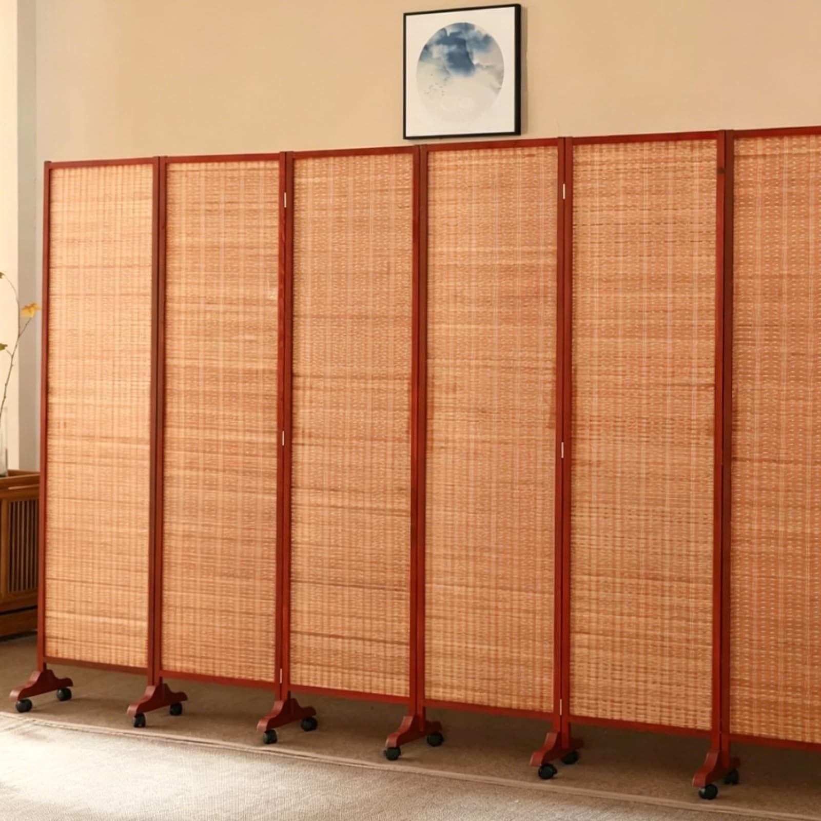 Paravent en bois massif tissé en bambou cloison de séparation de pièce 150cm