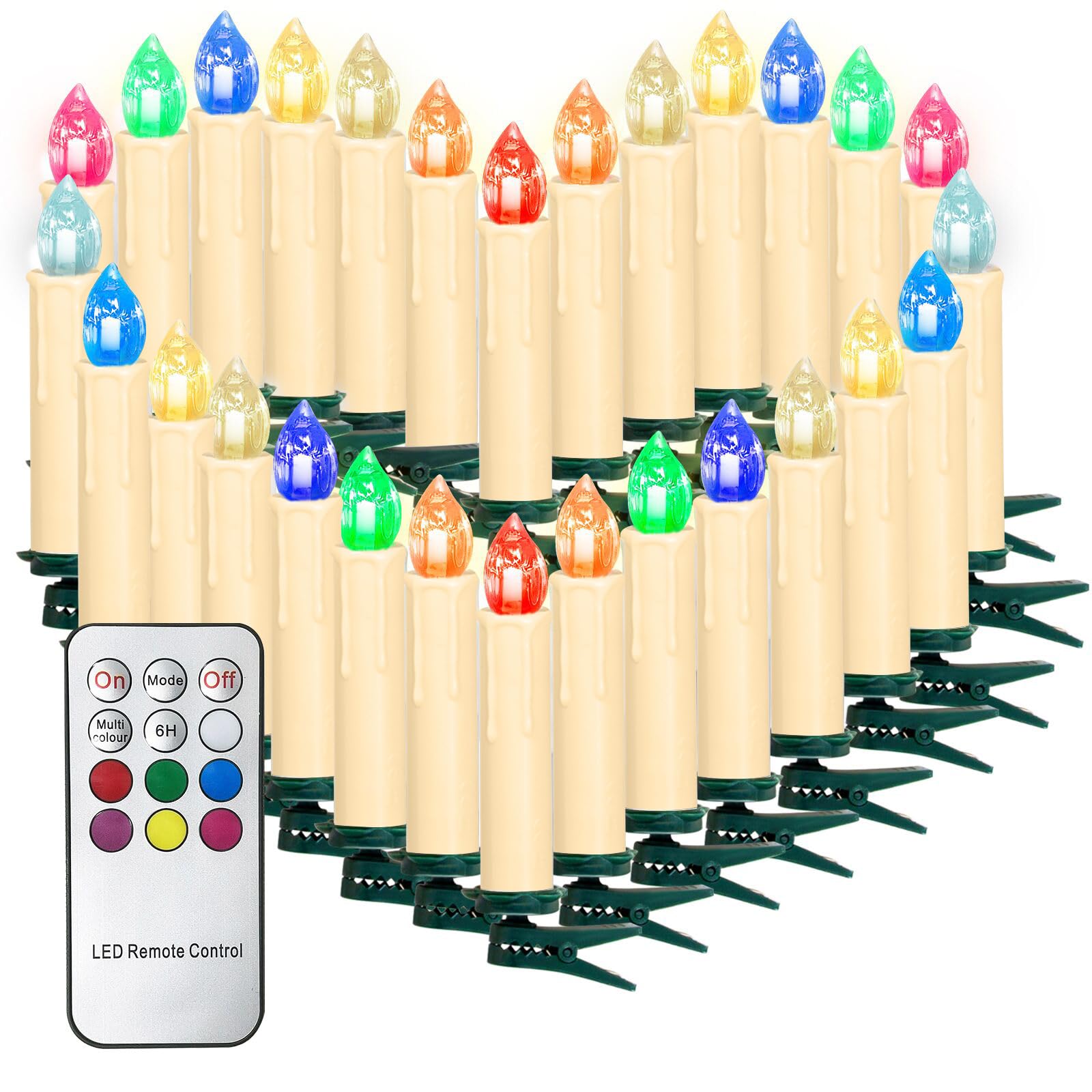 SunJas 20/10/30/40 Velas LED navideñas, velas encendidas, juego de velas para un árbol de Navidad con control remoto, inalámbrico Vistoso 40er