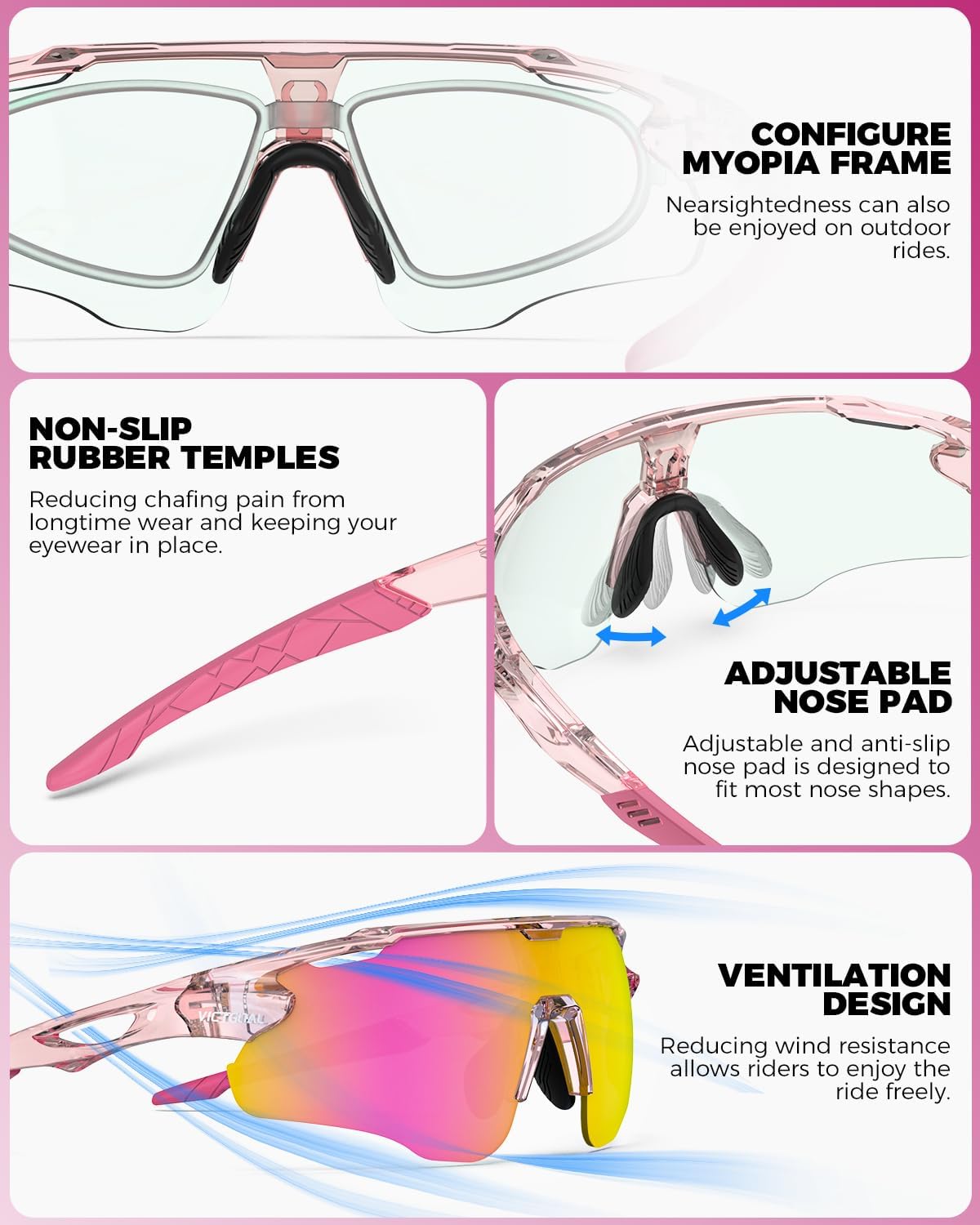 VICTGOAL Cycling Glasses Photochromic Sunglasses for Men Women TR90 Frame Glasses with UV Protection Bike Glasses for Cycling - Image 5