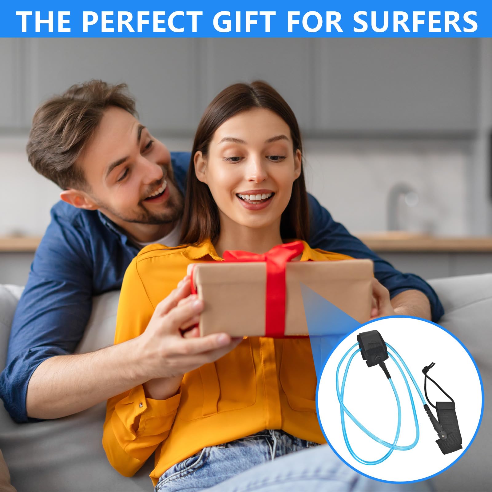 Surfboard Leash 6 FT, Surfbrett-Leinen Gerades Seil mit Doppelte Rotierendem Edelstahlkopf für Stand Up Paddle Board und Surfboard - Blau