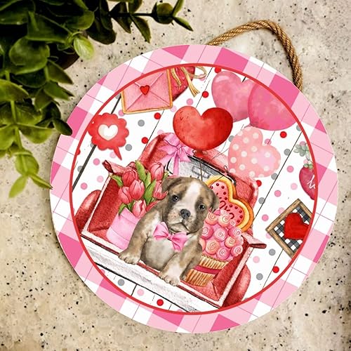 Miniatura 3 de WengBeauty Cartel de feliz día de San Valentín para decoración de puerta delantera diseño de corazones rojos y rosados colgador de puerta de madera