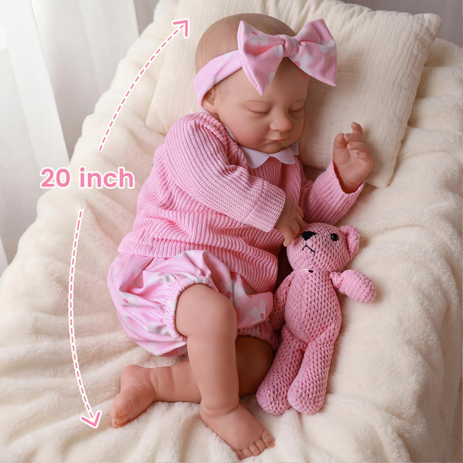 JIZHI Bambole Reborn Femmina - Bambola Realistica da 20 Pollici con Corpo Morbido, Bambole Neonata con Vestito e Accessori Completi per Bambine e Bambini di 3 4 5 6 7 8 9 10