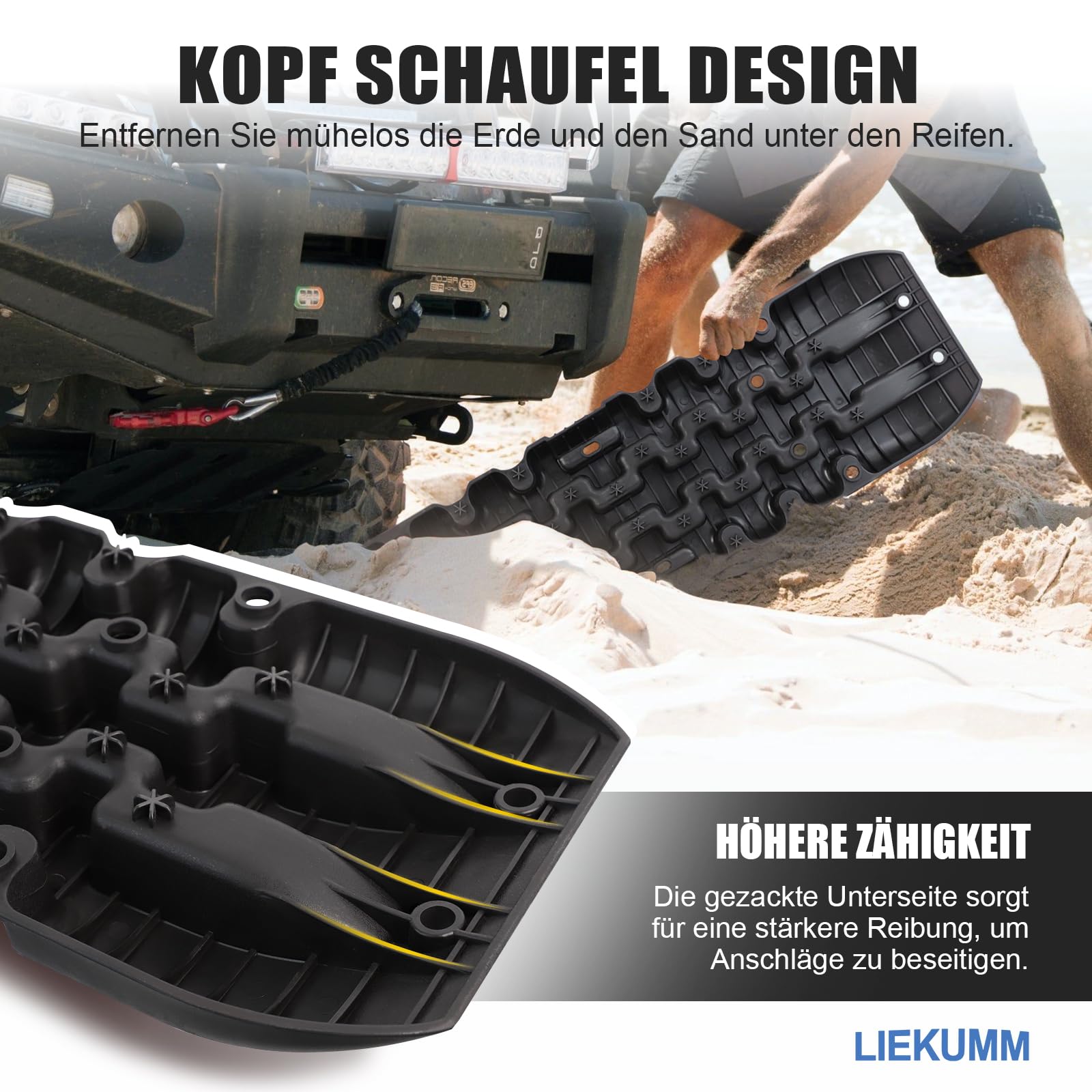 LIEKUMM Lot de 2 rails de traction pour voiture et camion, Planche de récupération, aide au démarrage, 10 T, plaque desensablage, plaques de sable tout-terrain, noir, camping-car